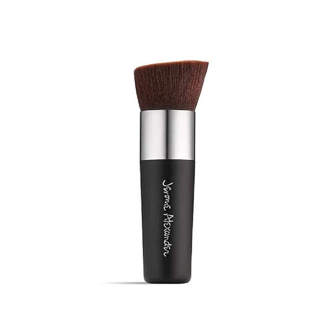 Jerome Alexander Angled Kabuki Foundation Brush (Black) - Flat Top Buffer Brush for Seamless Blending of Liquid, Cream & Powder Makeup - Buildable Coverage Without Caking - Pro Vegan Bristles