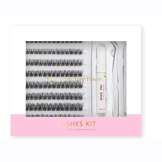 Lash Extension Kit DIY Lash Clusters 10-16mm 104pcs Individual Lashes Clusters Soft Thin Band Natural Volume Eyelash Extension with Lash Bond and Remover, Lash Tweezers for Self Use 33#