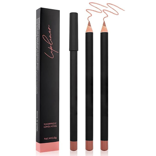 2 Pcs Natural Nude Brown Beige Colors Lip Liner Lipstick Pencils Set for Daily Makeup,Easy to Apply & Remove,Waterproof
