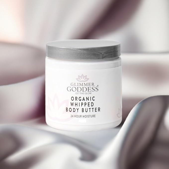 GLIMMER GODDESS Organic Whipped Body Butter for Women - Moisturizer Cream with Shea & Cocoa Butter, Almonds & Coconut Oil - Coconut Vanilla, 8oz