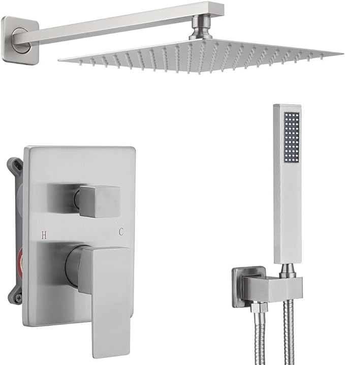 annazom Brushed Bathroom Luxury Rain Mixer Combo Set Wall Mounted Rainfall Shower Head System, Shower Head System Shower Faucet Rough-in Valve Body and Trim Included