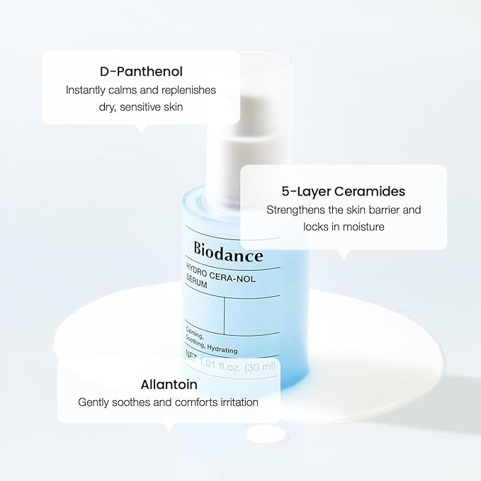 BIODANCE Hydro Cera-nol Serum, Ceramide, D-Panthenol, Hyaluronic Acid for Hydrating, Soothing for Sensitive Skin, Korean Skin Care, Gifts for Women | 1.01 fl.oz x 1 ea