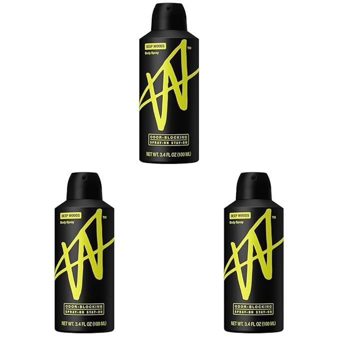 W By Jake Paul Body Spray for Men, Odor Blocking, Body Deodorant, Long Lasting Protection, Deep Woods, 3.4 fl oz (Pack of 3)