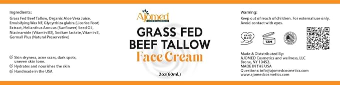 Tallow Face Moisturizer NON-GREASY Grass Fed Beef Tallow for Skin Care- Handmade Tallow face Cream-Sensitive & Dry Skin (LAVENDER VANILLA)