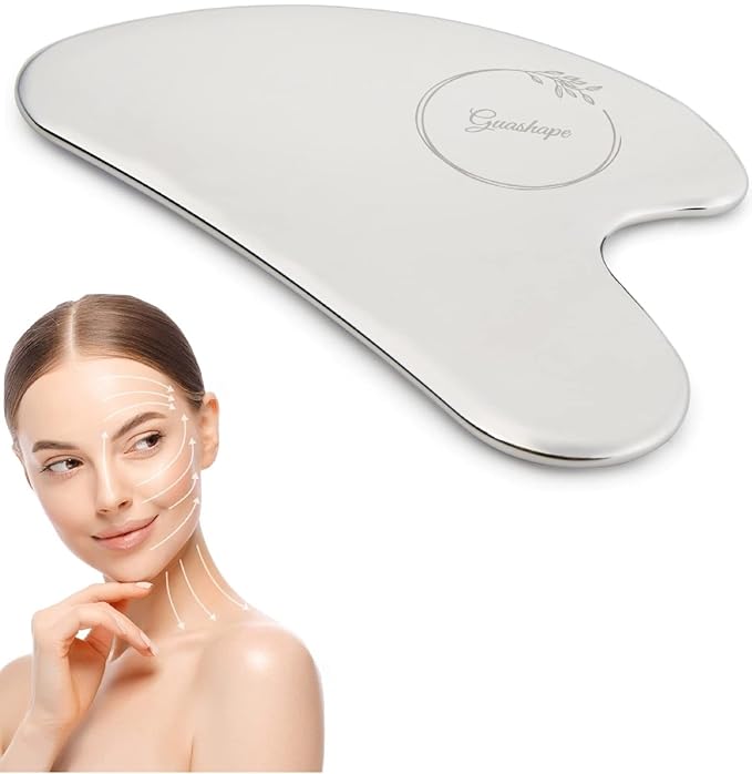 Stainless Steel Gua Sha Facial Tools | Guasha Tool for Face Sculpting, Shaping, Reduce Puffiness, Tension Relief | Metal Gua Sha Body Tool | Silver