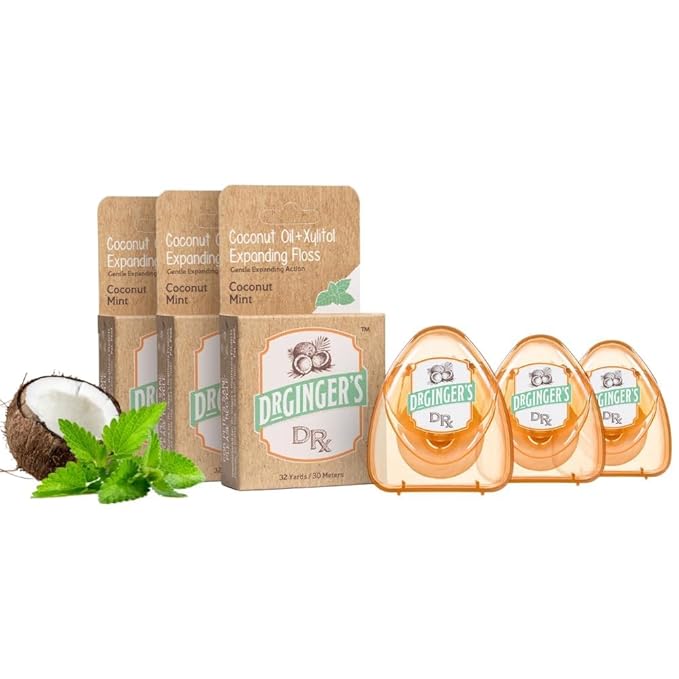 Dr. Ginger's White Charcoal Dental Floss - Expandable Floss - Mint - 32yds, 3 pcs - Tooth Floss