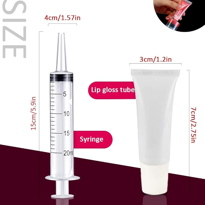 AMORIX 50PCS Lip Gloss Tubes 5ml White Cap Lip Gloss Containers Empty Lip Balm Tubes Cosmetic Lipgloss Tubes + 2 x 20ml Syringes Tag Labels for DIY Lip Gloss Base Glitter