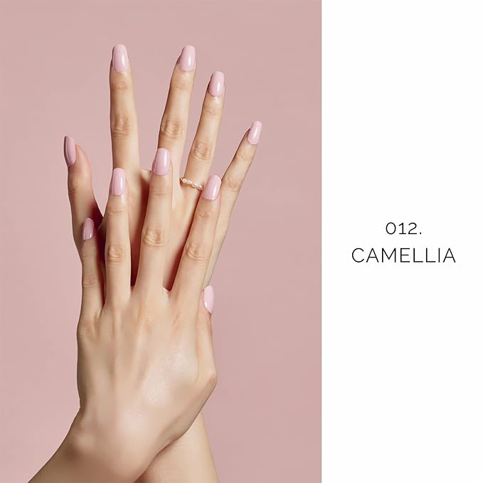 NAILOG Semi Cured Gel Nail Strips (20 Extra Long Polish Stickers/Wraps) | Glossy & Long Lasting Soft Gel Finishing Nail Strips | Camellia