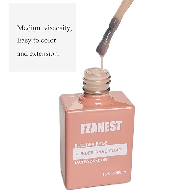 FZANEST Natural Nude Builder Gel For Nails, 15ml Rubber Builder Base Jelly Color Gel Polish Rubber Base Coat Nail Extension Soak Off French Manicure