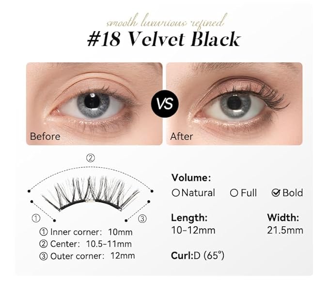 WOSADO Magnetic Eyelashes with Applicator Kit, No.18 Velvet Black, Reusable Glue-free Wispy Magnetic Lashes, Cruelty-free False Lashes, Waterproof, Lightweight, Suit for Heavy Makeup
