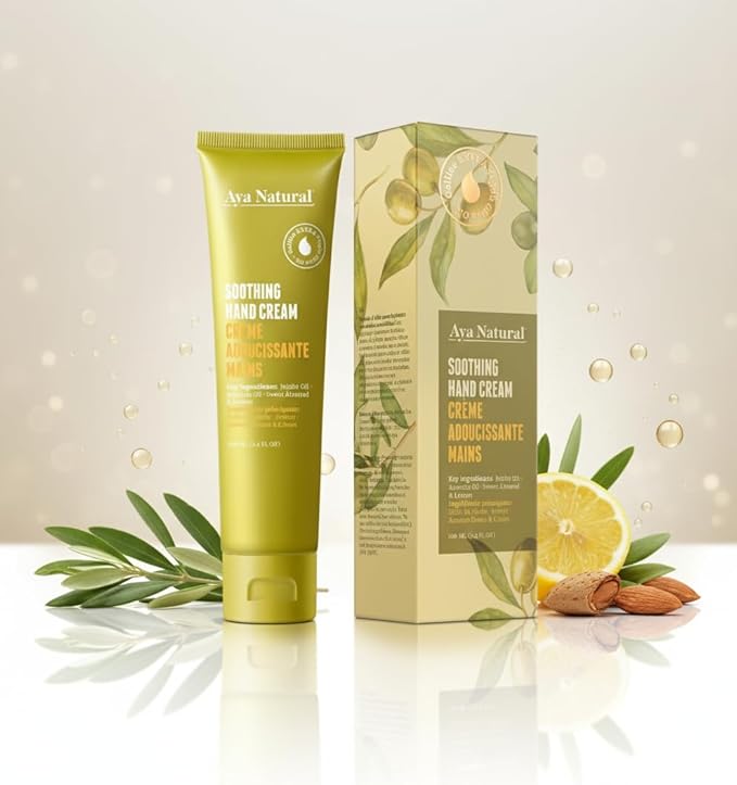 Natural Hand Cream with Olive, Jojoba & Avocado Oils - Deep Moisture for Dry, Cracked Hands - Fast-Absorbing, Non-Greasy Botanical Formula with Lemon & Almond - 100ml / 3.4 fl oz