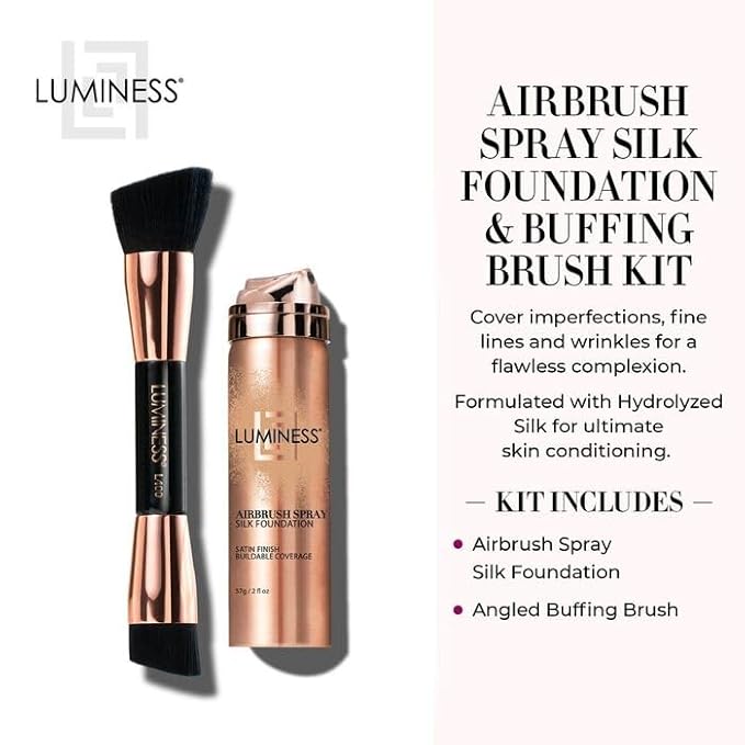 LUMINESS Face Time All In One Makeup Kit - Includes Face Palette, Airbrush Foundation, and Makeup Brush - Long-Wearing, Silky, Soft, Easy to Blend, 3-PC Make Up Set (06 - Light Warm)