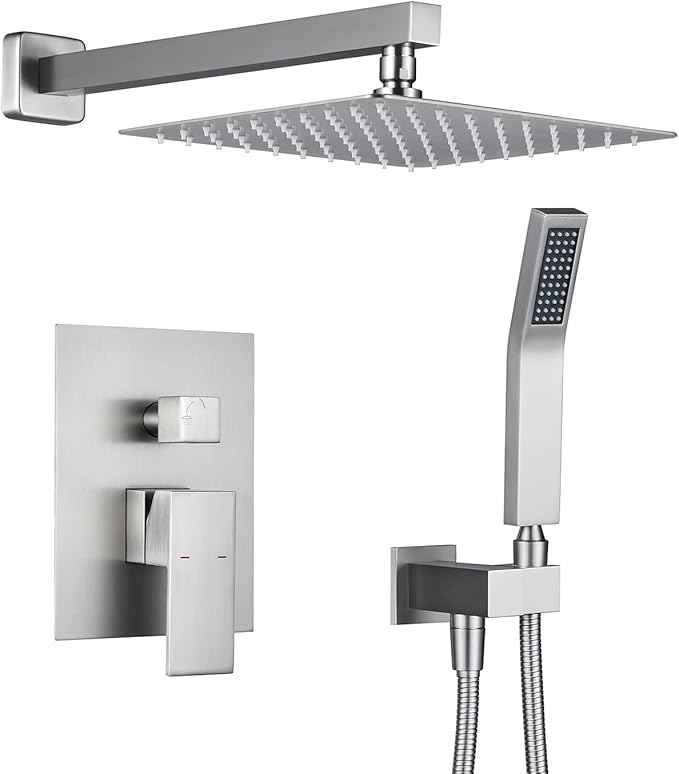 Artiqua Shower System 10 Inches Rain Shower Combo Set Brushed Nickel Wall Mount Faucet Bathroom Faucets with Rainfall Shower Head and Hand Shower