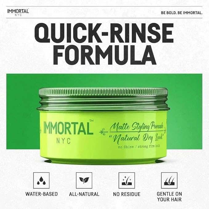 Immortal NYC Natural Dry Look Hair Wax - 8 out of 9 Holding Ability, Matte Finish - All Natural Water-Based Hair Wax for Men - No Residue, All Hair Types