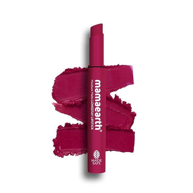 MAMAEARTH Moisture Matte Lipstick (Berrylicious Magenta) | Infused with Vitamin E | 12-Hour Long Stay & 8-Hour Moisture Lock | Cruelty-Free & Smudge-Proof | 0.07 Oz/2g