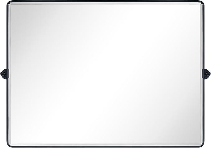 TEHOME Matt Black Horizontal Pivoting Bathroom Vanity Mirror Large Black Metal Framed Rectangle Tilting Beveled Vanity Mirrors for Wall, Overall 51.91 x 36 inches (Mirrror 48 x 36 inches)