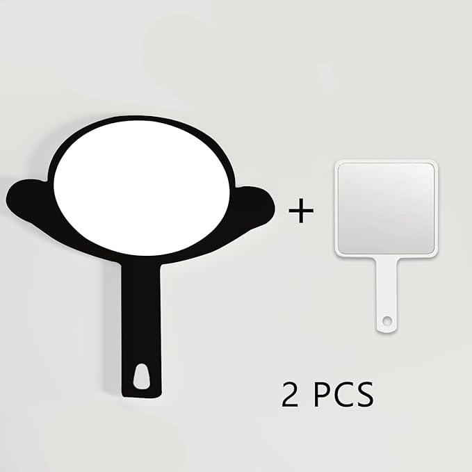 Handheld Mirror, Large + Small 2-Pcs Compact Hand Mirrors With Handle , Bathroom, Salon Barber Mirrors & Makeup, Travel, Pocket-Sized Mirror, Hanging, Hand Mirror for Men (Black, 7.09" Lx 9.06" W)
