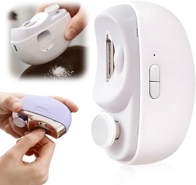 Electric Nail Clipper & Trimmer 3 in 1, Automatic Rechargeable Toenail Clippers with LED Light & Storage, Safe Nail Care for Thick Toenails, Seniors and Adults (White)