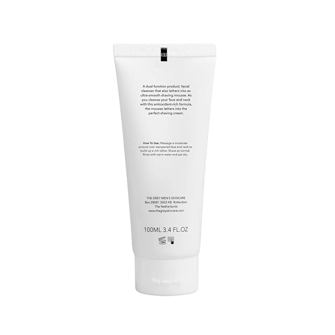 The Grey Cleansing & Shaving Mousse | Daily Face Cleanser For Men Smooth Luxurious Lather Glide & Hydration for Clean Shave Foam Gentle & Nourishing Shaving Cream With Apricot Oil, Squalane 3.4oz