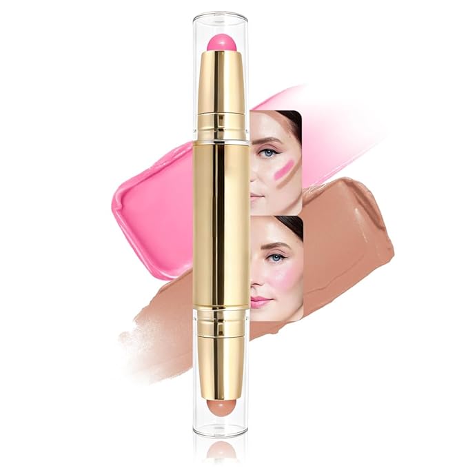 evpct 2In1 Blush Contour Multiuse Makeup Stick, Beachy Pink & Nude Creamy Butter Blush Bronzer Contour Multiuse Stick for Cheeks Lips Eyes Faces, Mloisturing Radiant Finish, Vegan & Cruelty-Free
