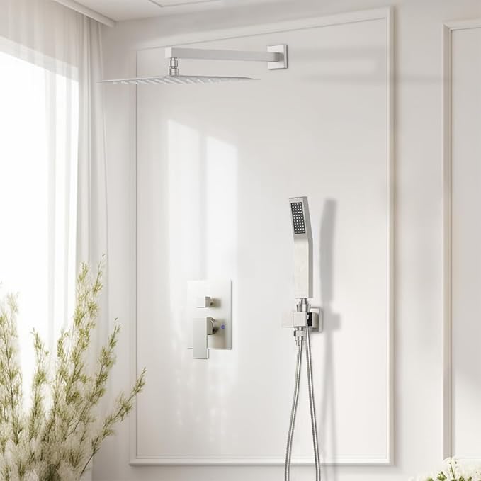 Shower Faucet Set Brushed Nickel Shower System, Starbath 8 inch Rain Shower Head and Handheld Spray Shower Set Complete Wall Mounted,2 Way Pressure Balance Shower Valve and Trim Kit Included