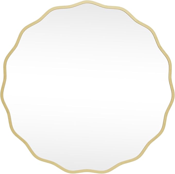 HOMECOOKIN 32 Inch Wavy Round Wall Mirror, Round Wavy Wall Mirror with Aluminum Frame for Bathroom Upgrades, Hotels, Dressing Tables,Farmhouses