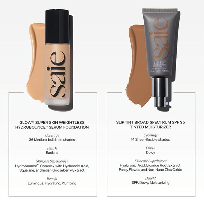 Saie Slip Tint Tinted Moisturizer with SPF 35 - Light Coverage, Glowy Skin Tint & Mineral Sunscreen for Face with Hydrating Hyaluronic Acid - Summer Makeup Essential - Shade Ten (1.35 oz)