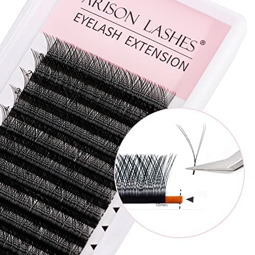 Arison Lashes 5D W Shape Eyelash Extension Natural Soft Volume Premade Fans Faux Mink Matte Black Cluster 12 rows(5DW-0.07-D-10mm)