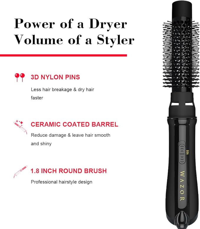 Hot Air Brush for All Hair Types – Ionic Blow Dryer & Styler with Simple 2 Heat/2 Speed Controls, Ceramic Titanium Anti-Frizz Barrel, 1000W Fast Volumizing & Smoothing