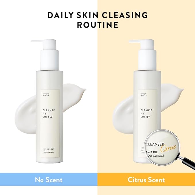 SIORIS Vegan Milk Cleanser, Hydrating Face Wash with Natural Citrus Water, Macadamia Seed Oil, Gentle Daily Facial Cleanser for Dry & Sensitive Skin, Korean Skincare – 8.8 fl oz