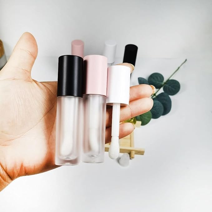 COSIDEA 24 pcs Empty 5ml big brush Frosted lip gloss tube White round lipgloss tubes container with big doe foot wand