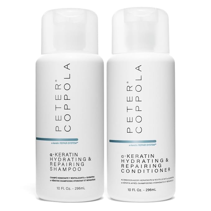 Peter Coppola a-Keratin Hydrating & Repairing Shampoo and Conditioner Duo - Strengthen and Repair Damaged Hair - Nourishes for Soft, Shiny Hair 10 oz