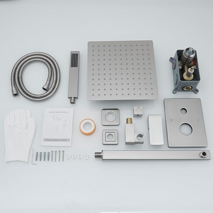 annazom Brushed Bathroom Luxury Rain Mixer Combo Set Wall Mounted Rainfall Shower Head System, Shower Head System Shower Faucet Rough-in Valve Body and Trim Included