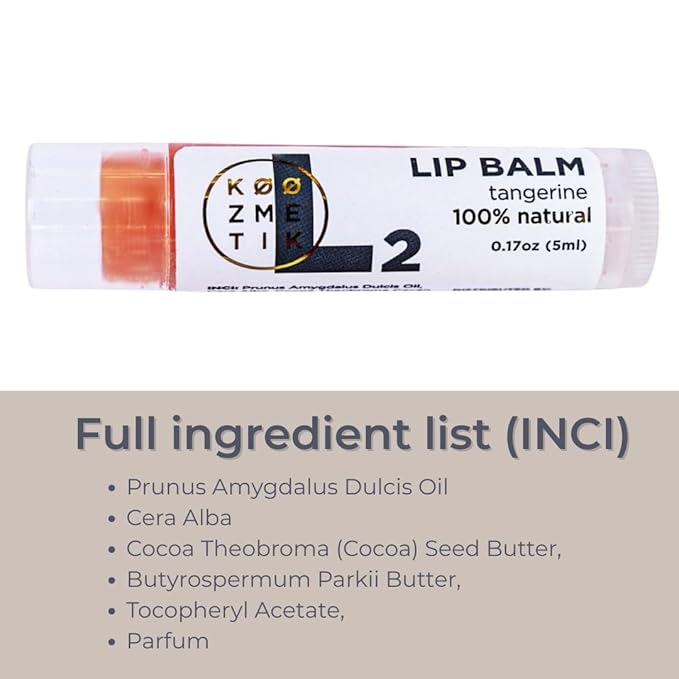 KØØZMETIK L2 Tangerine Lip Balm | Natural lip Moisturizing Care With Shea Butter, Cocoa Butter, Beeswax & Almond Oil | Hydrating Repair Formula For Soft, Smooth & Healthy Lips