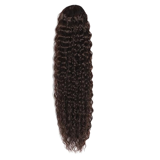 Deep Wave Ponytail Extension for Women 12 Inch Black Brown Curly Wavy Ponytail Hair Extensions Drawstring with Clips Short Synthetic Hairpiece for Daily and Party