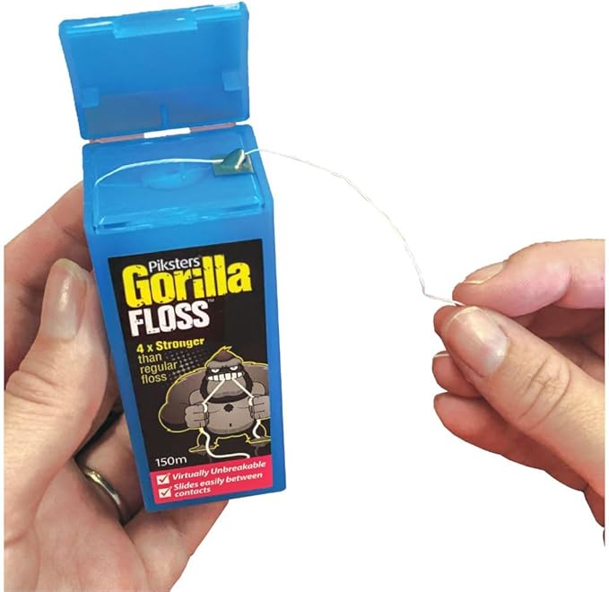 Piksters Gorilla Floss, 150 Meters (164 Yds), Extra Strong Dental Floss, Plaque Remover for Teeth, Shred Resistant, Smooth Gliding, Waxed, Deep Cleaning Teeth Flosser, Oral Care for Adults & Kids