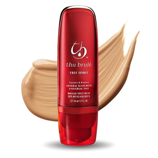 Thu Brulé Free Spirit Mineral Sunscreen SPF 40+ | 3 in 1 Moisturizer, Complexion Balancer, & Sunscreen | UVA/UVB protection 100% Mineral Broad Spectrum Non-Greasy | Travel Size Universal Tint - 50ml