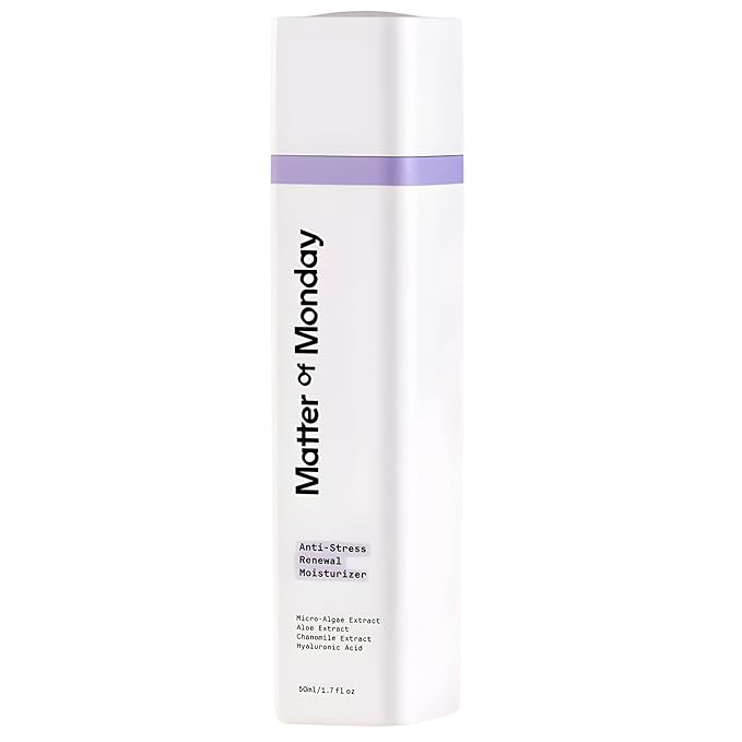 Matter of Monday Anti-Stress Renewal Moisturizer - Hydrating Face Cream with Hyaluronic Acid, Microalgae & Aloe - Fragrance Free Moisturizer for Sensitive Skin, 1.7 oz