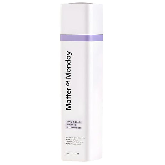 Matter of Monday Anti-Stress Renewal Moisturizer - Hydrating Face Cream with Hyaluronic Acid, Microalgae & Aloe - Fragrance Free Moisturizer for Sensitive Skin, 1.7 oz