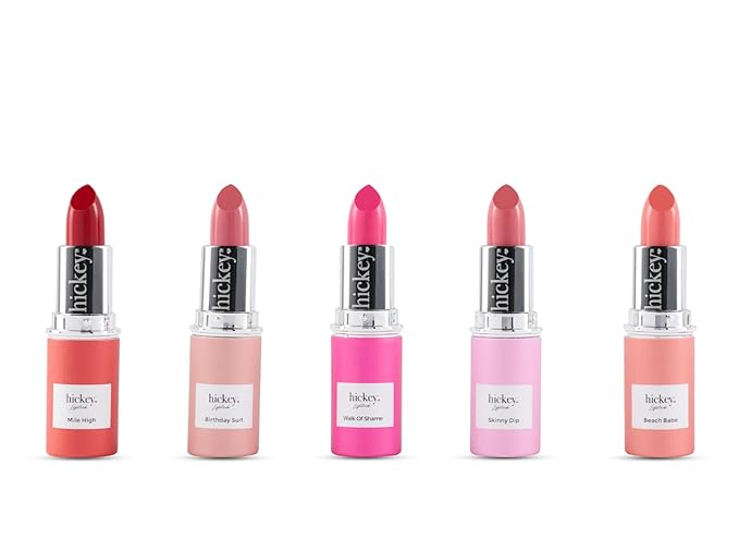 Hickey Lipstick Fashion Week Collection, 5 Piece Refill Set (Mile High, Birthday Suit, Walk of Shame, Beach Babe, Skinny Dip), Long Lasting Hydrating Lipstick for Women, Vegan & Gluten-Free