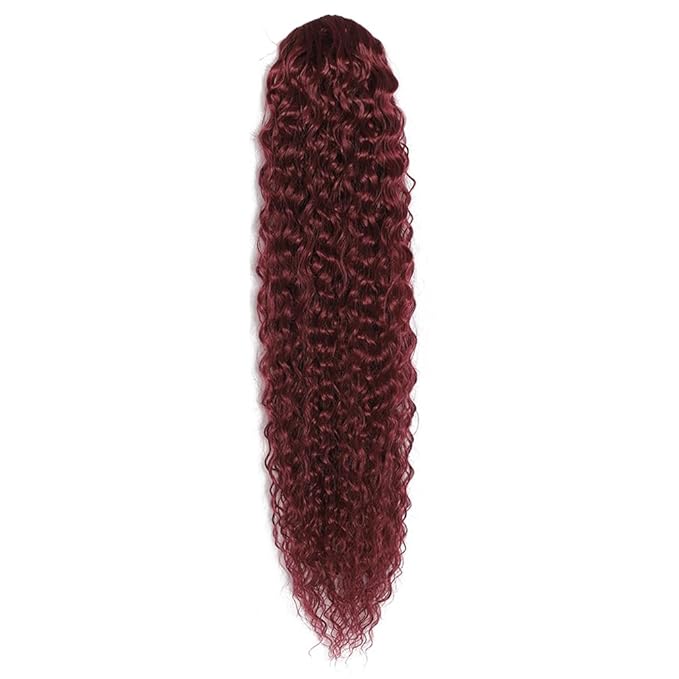 Deep Wave Ponytail Extension for Women 12 Inch Wine Red Curly Wavy Ponytail Hair Extensions Drawstring with Clips Short Synthetic Hairpiece for Daily and Party