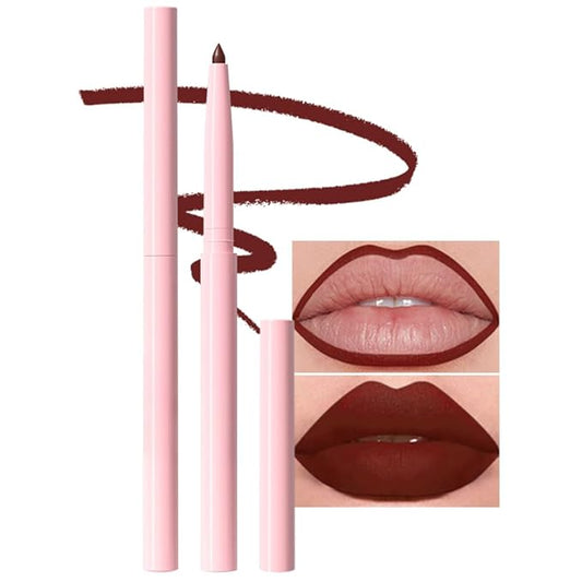 Silky Smooth Retractable Matte Lip Liner Pencil, Wine Red Lip Liner Long-Lasting Creamy Formula for Shaping & Sculpting Lips, Matte Velvet Pigmented Lip Liner Crayon Lipstick 02#