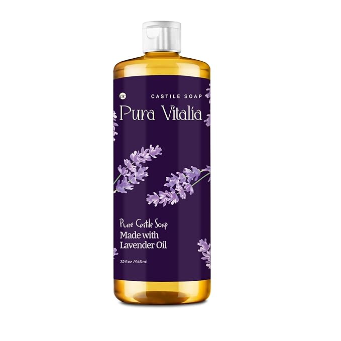 Pura Vitalia Lavender Organic Castile Soap | Body Wash & Cleanser for Face & Hands | Biodegradable, Eco-Friendly, Palm Oil Free, Vegan & Gentle | Made with 6 Natural Ingredients - 32 oz