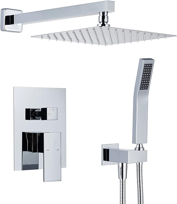 Artiqua Shower System 10 Inches Rain Shower Combo Set Chrome Wall Mount Faucet Bathroom Faucets with Rainfall Shower Head and Hand Shower