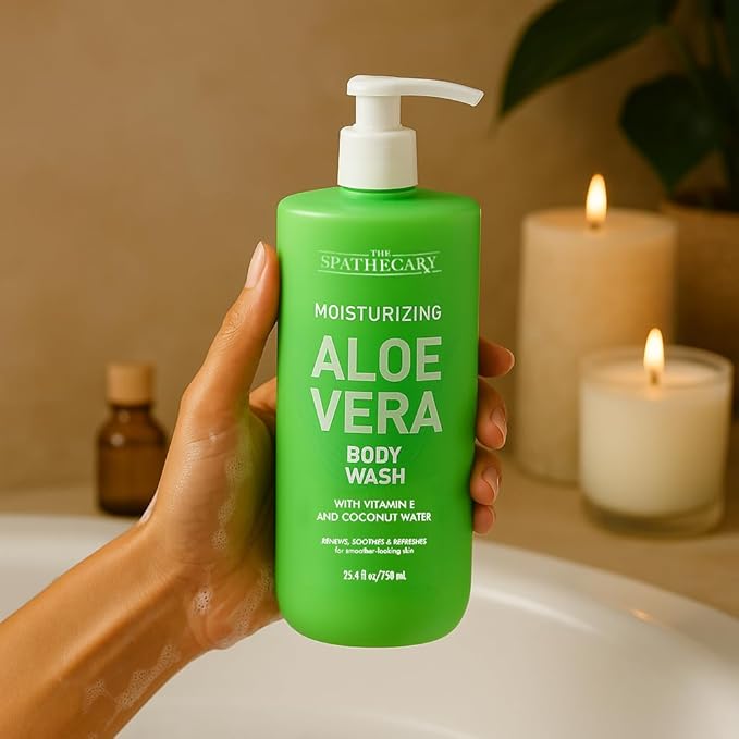 THE SPATHECARY Moisturizing Aloe Vera Body Wash – Hydrating Shower Gel with Natural Ingredients – Soothing for All Skin Types, Sensitive Skin – Paraben-Free, Sulfate-Free, Vegan Formula, 25.4oz