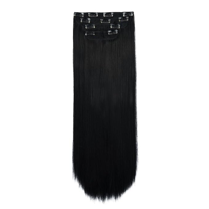 REECHO Multi-Length 20" 22" 24" Long Straight Synthetic 4 PCS Set Thick Clip in on Hair Extensions Natural Black