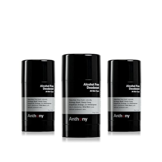Anthony Alcohol Free, Aluminum Free Deodorant for Men – Non-Irritant Cool Gel Stick for Sensitive Skin – Sport Strength Stick Prevents Odor All Day – Clear, Stain Free – 2.5 Fl Oz - Pack of 3