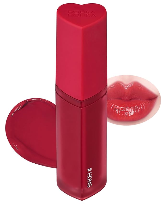HOLIKA HOLIKA Heart Crush Glow Lip Tint Air – Korean Lip Tint with High Shine Juicy Fruit Jam Colors Lip Stain – Hydrolyzed Collagen & Vitamin C (12 HONG)