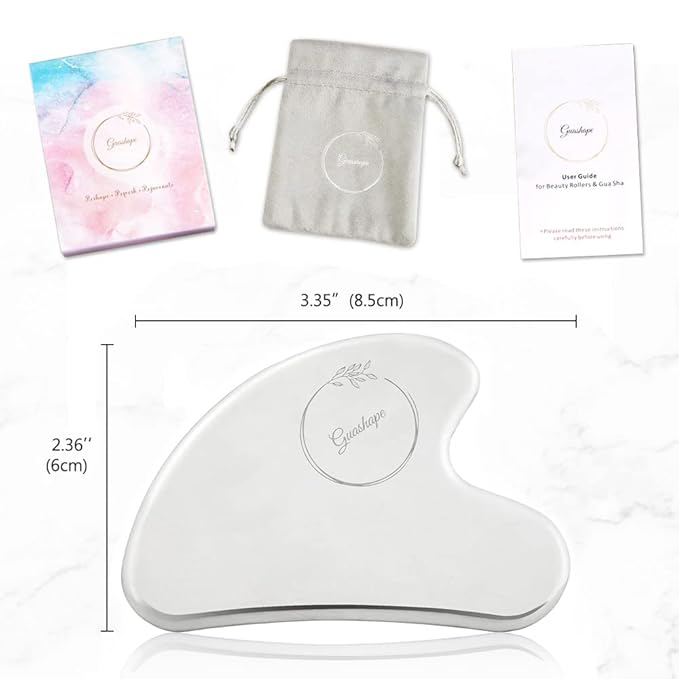 Stainless Steel Gua Sha Facial Tools | Guasha Tool for Face Sculpting, Shaping, Reduce Puffiness, Tension Relief | Metal Gua Sha Body Tool | Silver