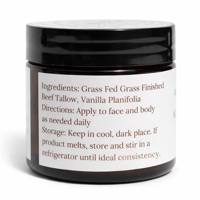 Primal Basics 100% Grass Fed Grass Finished Whipped Beef Tallow Moisturizer/Body Balm for Face, Body, Oily, Dry, Sensitive Skin -Contains Vitamins A, D, E, K -USA Made (1.7 oz, Vanilla)